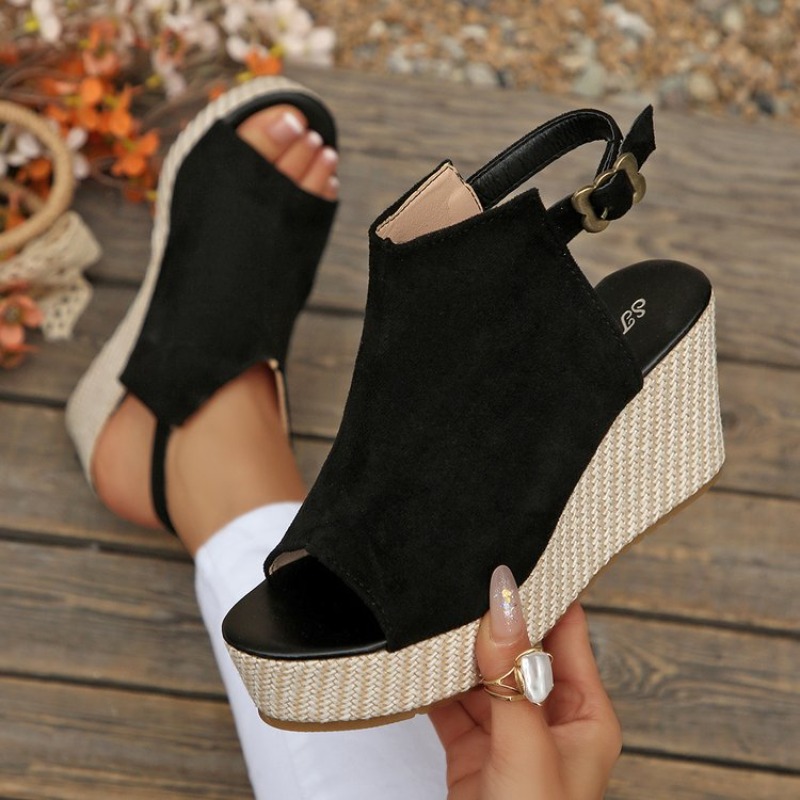 Espadrille Wedge Shoes - 女性サンダル夏ウェッジプラットフォームスエードオープントゥバックルアンクルストラップエスパドリーユカジュアルビーチ快適なウォーキングシューズ 2026