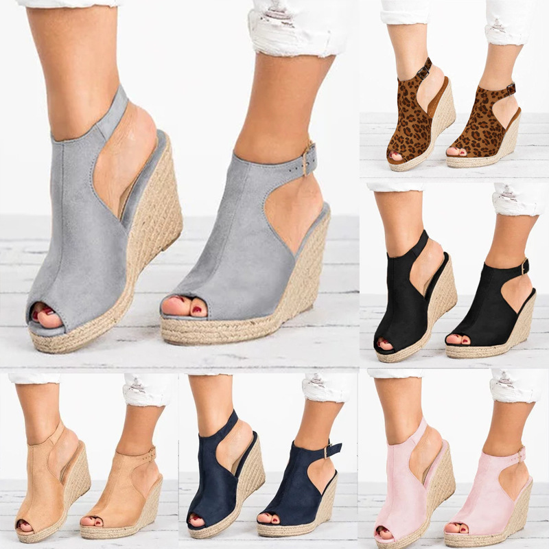 Espadrille Wedge Shoes - 女性用ヒールサンダル、エスパドリーユ、コンフォートバックルストラップ、プラットフォームシューズ、新しいヒール、夏、2022