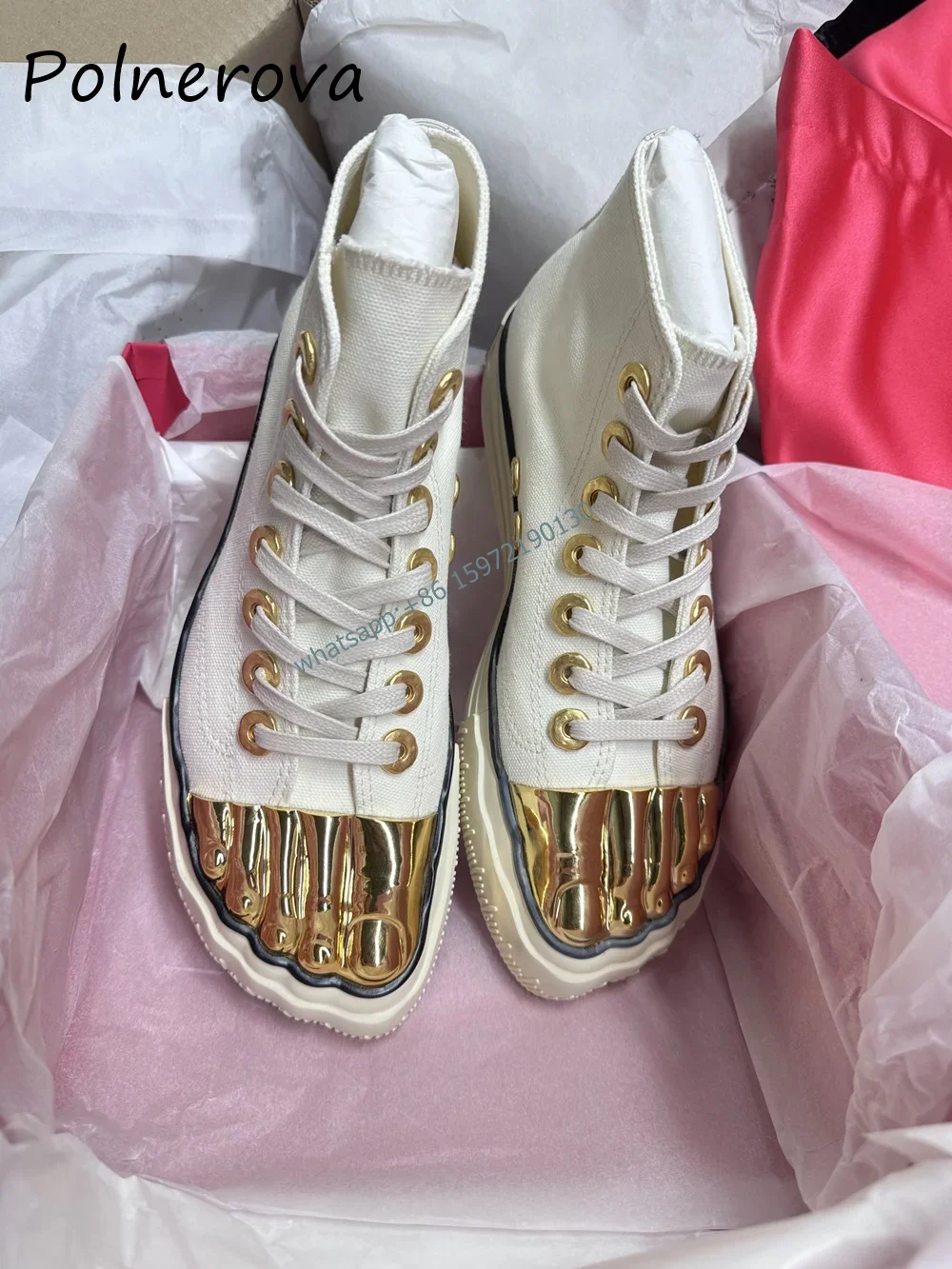 Women Shoes Boots - 女性用メタルトゥブーツ,5本指,ミックスカラー,クロス,レースアップ,ミッドカーフ,ゴールドベージュ,ソーイングファッションシューズ,ユニーク