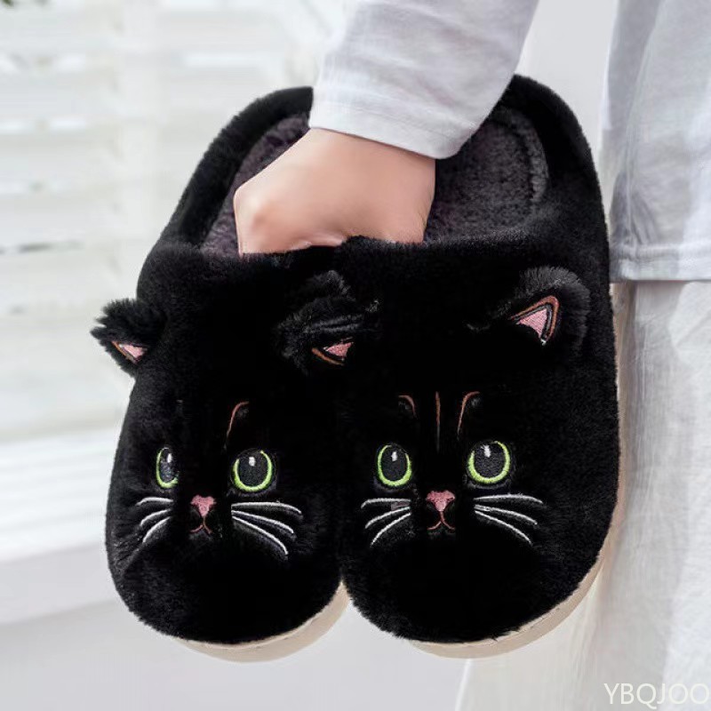 Women Shoes Winter - 新しい秋冬綿スリッパ男性と女性のカップル漫画子猫屋内ぬいぐるみ平底ホーム暖かさ女性の綿モップ