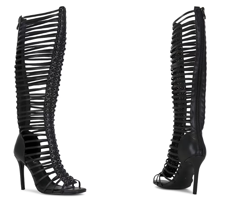 Women Shoes Boots - 女性黒ケージストラップスティレットヒールアンクルサンダルブーツ 2026 夏新タッセルジッパーファッションパーティーキャットウォークシューズサイズ 35-46
