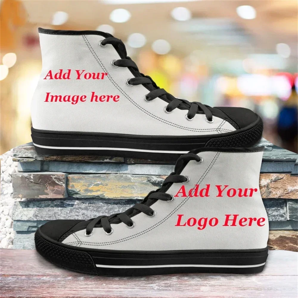 Women Shoes Name - カスタムあなたのロゴ画像テキスト名プリントシューズユニセックスハイトップキャンバスシューズ女性無料ドロップシッピングレディーススニーカー