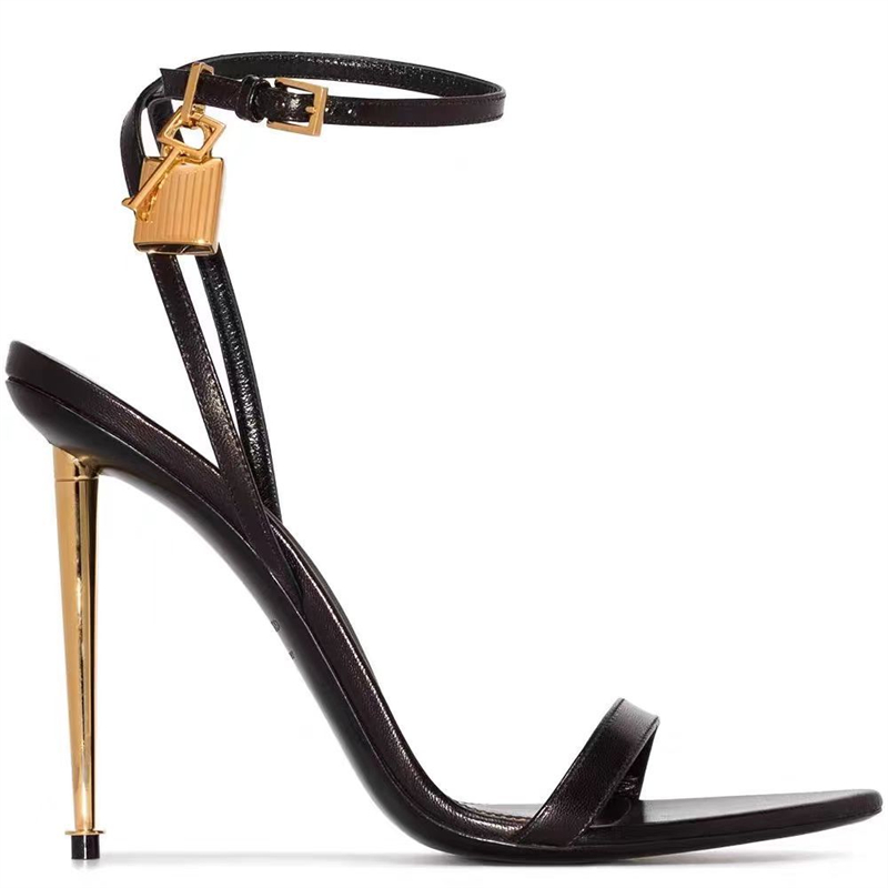 Platform Mule Heel - バックルストラップソリッドカラーキーロック装飾レディースサンダルファッションショーポインテッドトゥレディースシューズゴールデンスティレットサンダル女性用