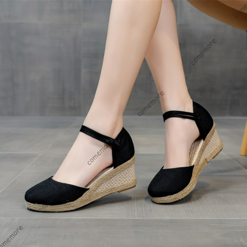 Espadrille Wedge Shoes - Comemore サンダルハイヒール夏の靴 2025 新しいレディースコンフォートカジュアルシューズパンプスラウンドトゥシューズエスパドリーユウェッジサンダル