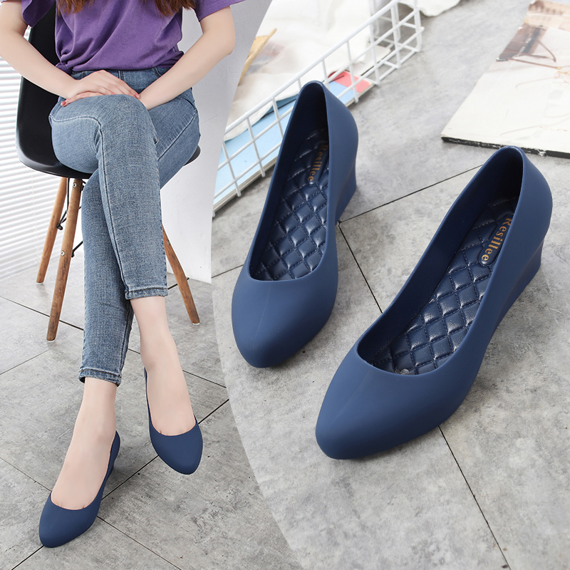 Women'S Shoes Navy Blue - Resillee レディース ネイビー ブルー ウェッジヒール ジェリーシューズ