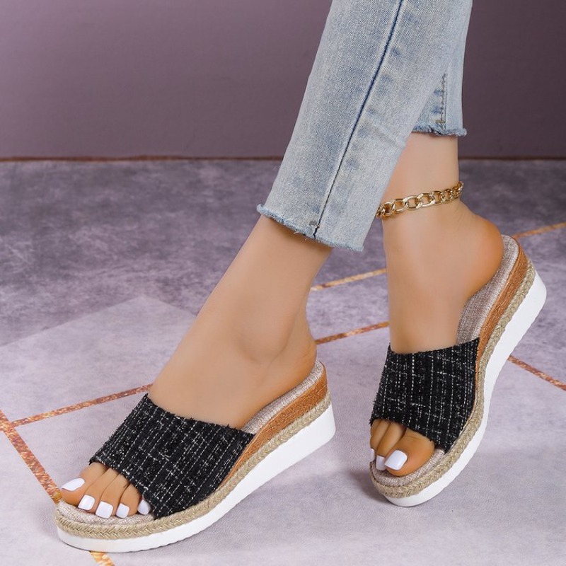 Espadrille Wedge Shoes - レディース ウェッジサンダル エスパドリーユ プラットフォーム ミュール オープントゥ