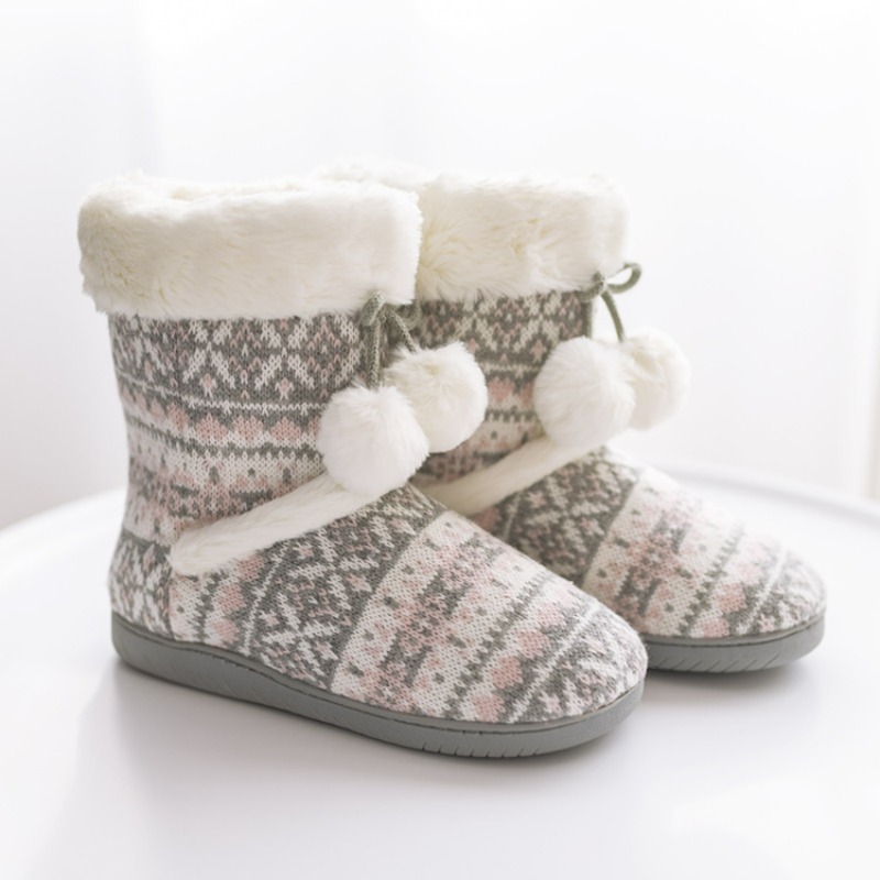 Women Shoes Boots - 女性用ぬいぐるみスリッパブーツ 暖かいふわふわ冬用 室内および屋外用 かわいいホームシューズ