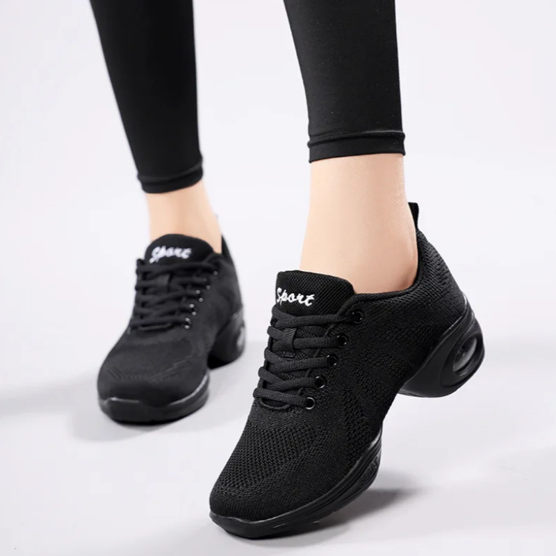 Women'S Zumba Shoes - 女性用ブラックメッシュダンススニーカー、通気性があり軽量でクッション性のあるスポーツシューズ、ジャズ、ヒップホップ、ズンバ、フィットネス、日常の散歩に最適