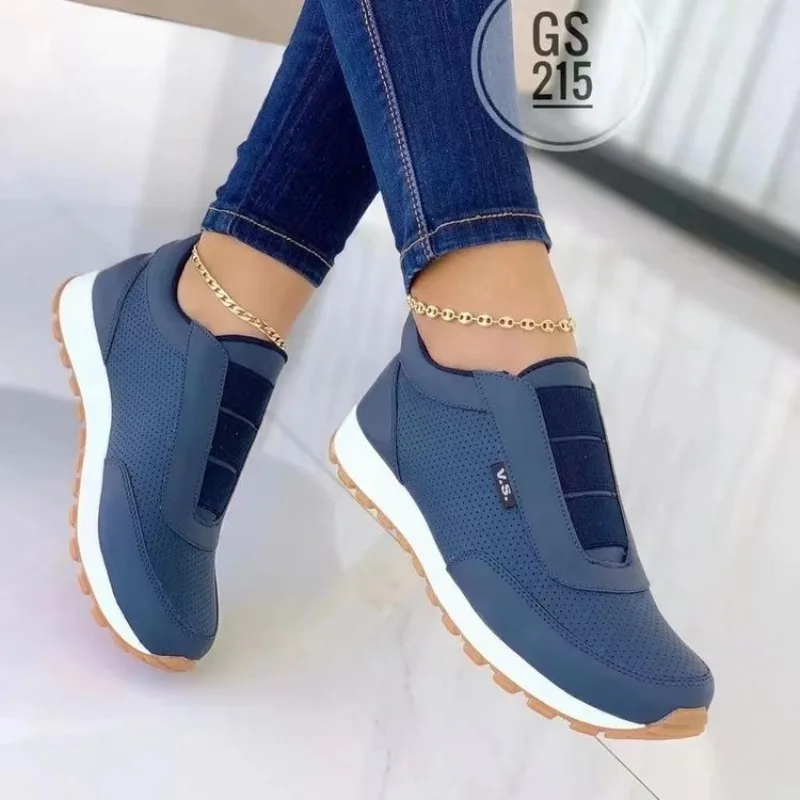 Women'S Shoes Navy Blue - 女性用カジュアルスリッポンスニーカー通気性のある穴あきウォーキングシューズネイビーブルーコンフォートフラットローファーレディースアウトドアデイリーシューズ
