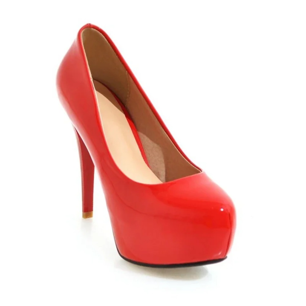 Women Shoes Jd - レディースシューズ パテントレザー ラウンドトゥ ブラック レッド プラットフォームヒール