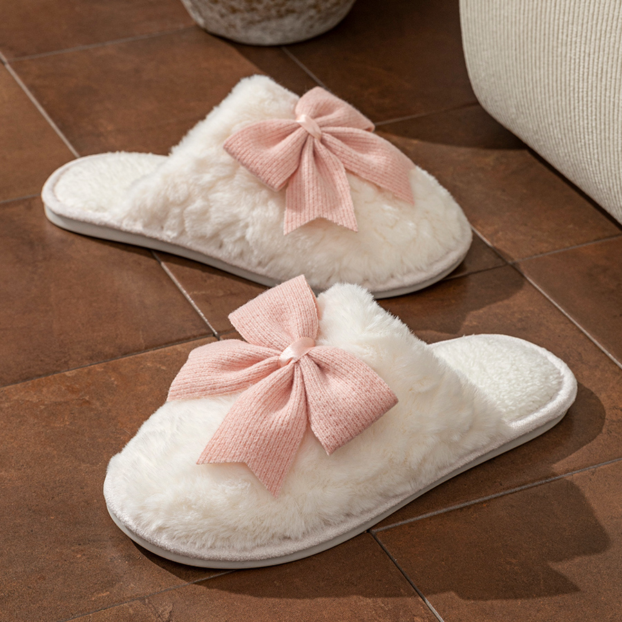 Women Shoes Winter - YNPO 2026 かわいいファッション蝶の弓女性のスリッパ冬屋内暖かさ快適通気性ソフトソールホームカジュアルシューズ