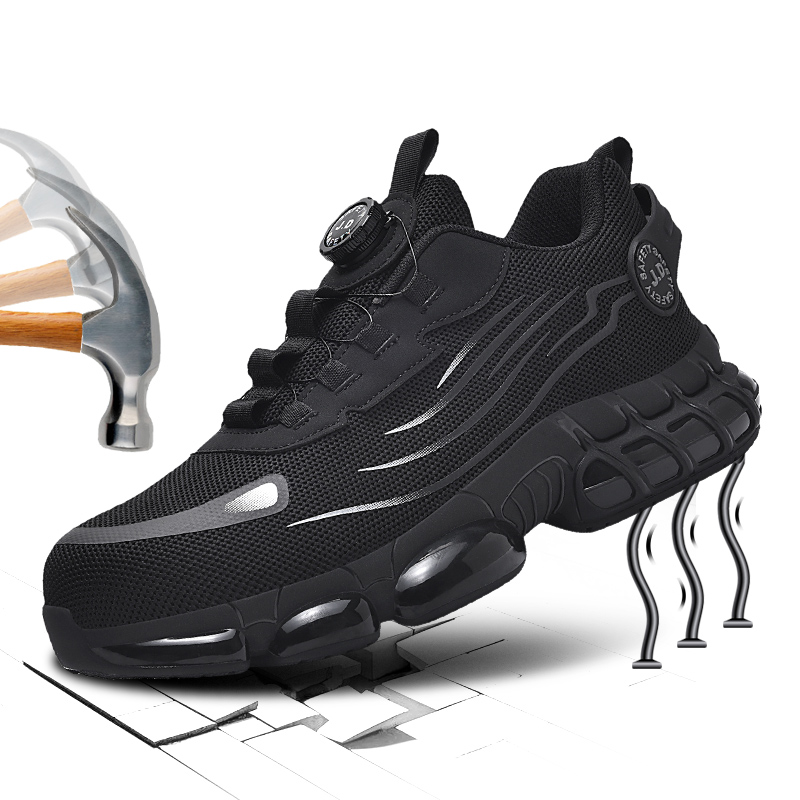 Women Shoes Jd - ビッグサイズ男性と女性のための回転式バックル付き安全靴、男性用エアソフトソール軽量スニーカー、保護機能付きファッショナブルな作業靴