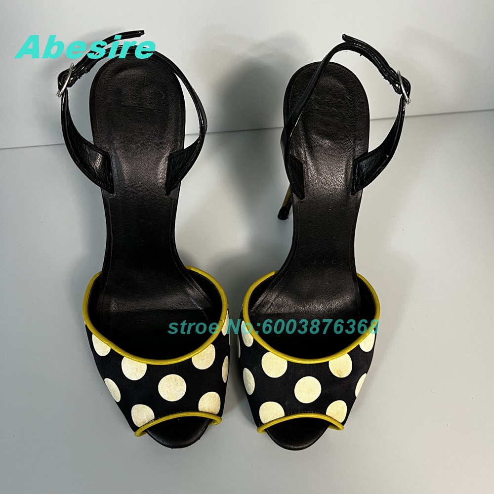 水玉模様のパッチワークツートンサンダル、ピープトウ、スティレ - Women'S Shoes Y2K のレビューと価格