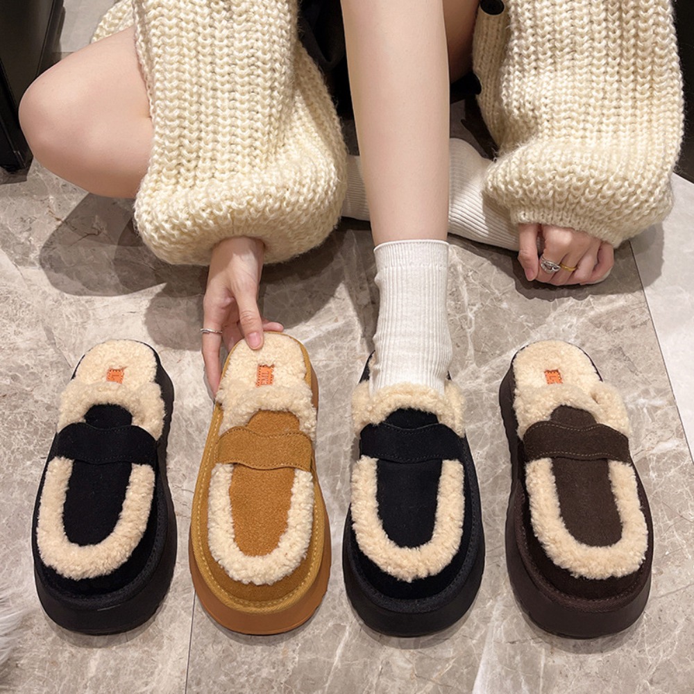女性スリッパデザイナーフロストレザー冬ブーツ厚底家庭用綿スリ - Women Shoes Boots のレビューと価格