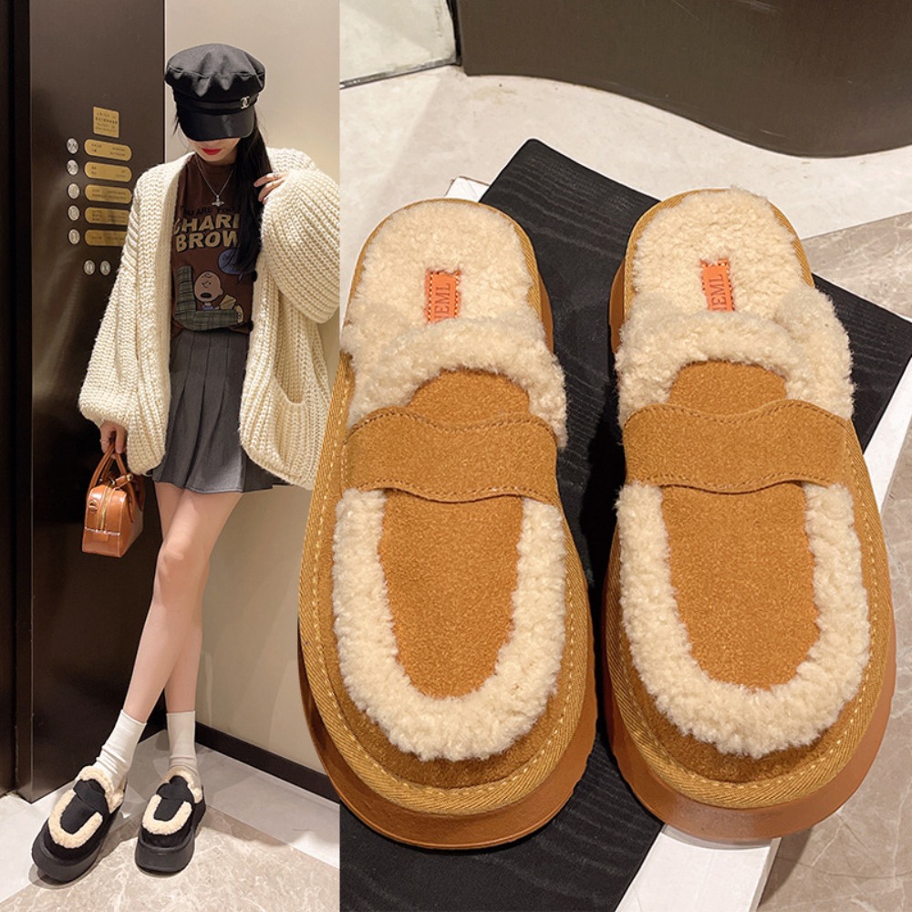女性スリッパデザイナーフロストレザー冬ブーツ厚底家庭用綿スリ - Women Shoes Boots のレビューと価格