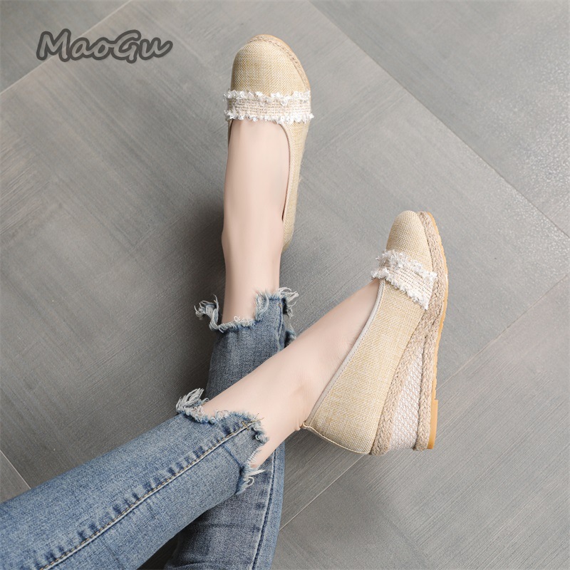 女性用エスパドリーユ ウェッジシューズ ラウンドトゥ スリッ - Espadrille Wedge Shoes のレビューと価格