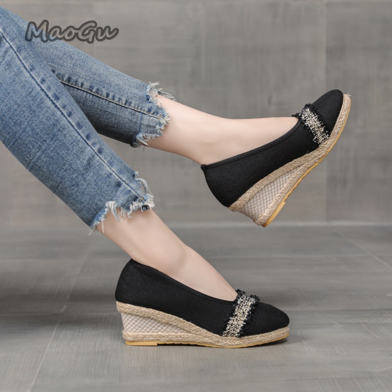 女性用エスパドリーユ ウェッジシューズ ラウンドトゥ スリッ - Espadrille Wedge Shoes のレビューと価格