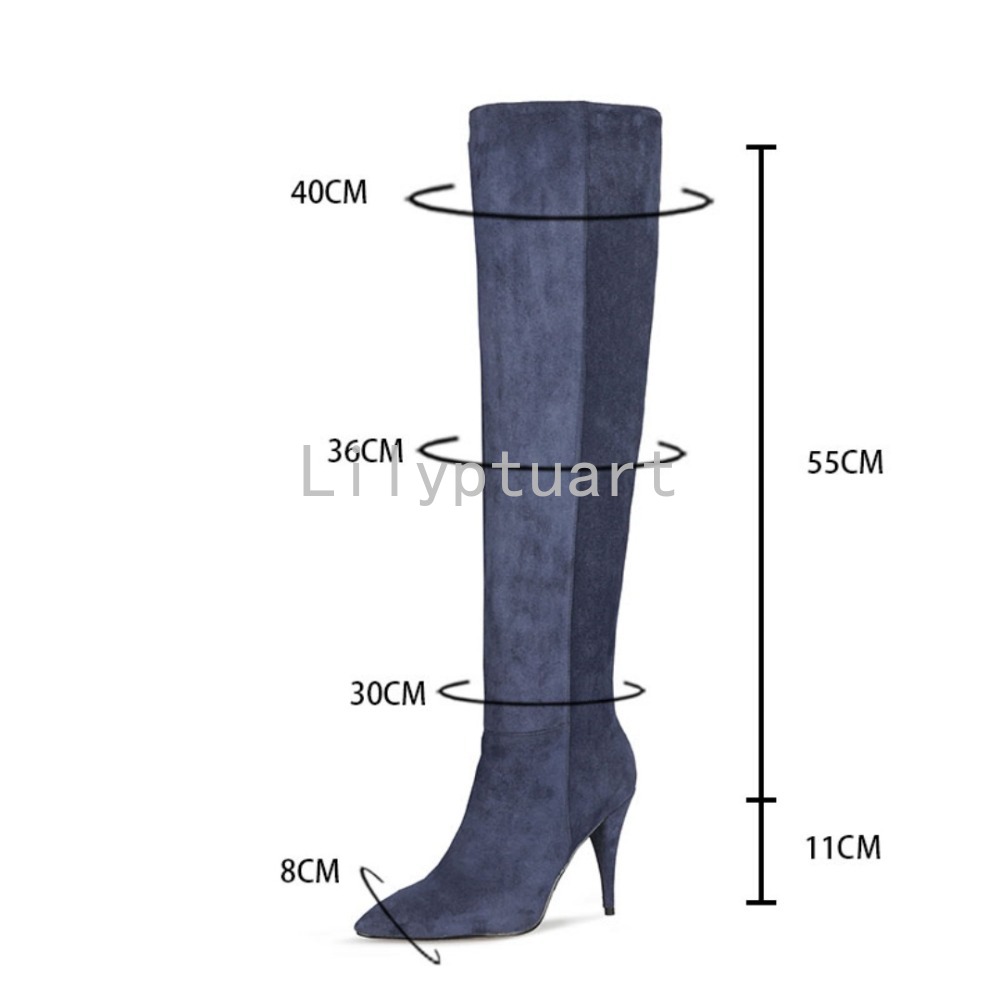 レディース ブルー スエード スラウチー ニーハイブーツ ポ - Women'S Shoes Navy Blue のレビューと価格