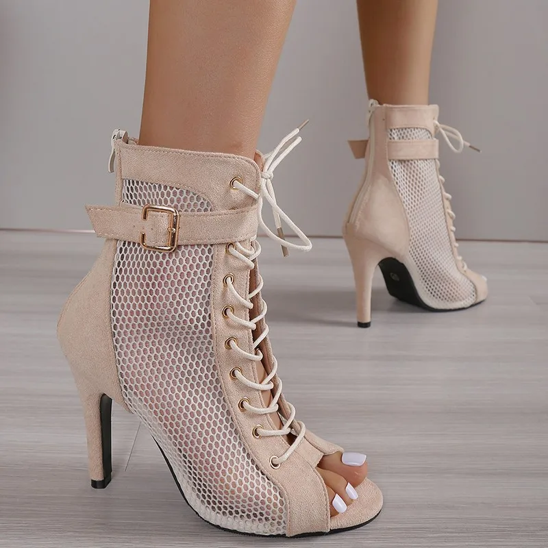 女性用ジッパー付きオープントゥダンスシューズ,薄いハイヒール - Women Shoes Boots のレビューと価格