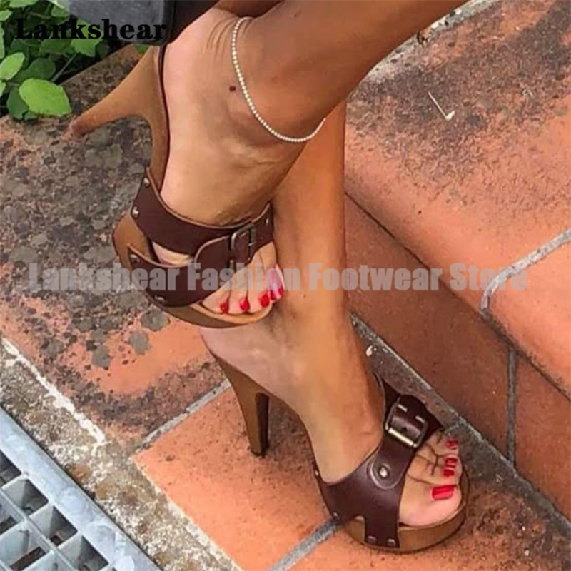 木製ヒールプラットフォームミュールスリッパ レディースシュー - Platform Mule Heel のレビューと価格