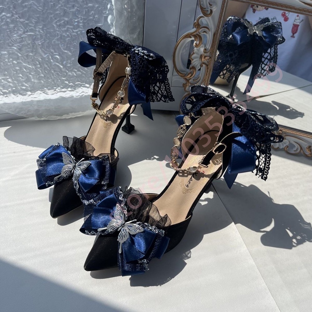 2026年新作 サテン ポインテッドトゥ ヒール ネイビーブ - Women'S Shoes Navy Blue のレビューと価格