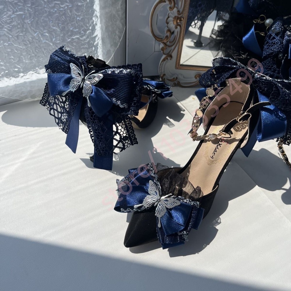 2026年新作 サテン ポインテッドトゥ ヒール ネイビーブ - Women'S Shoes Navy Blue のレビューと価格
