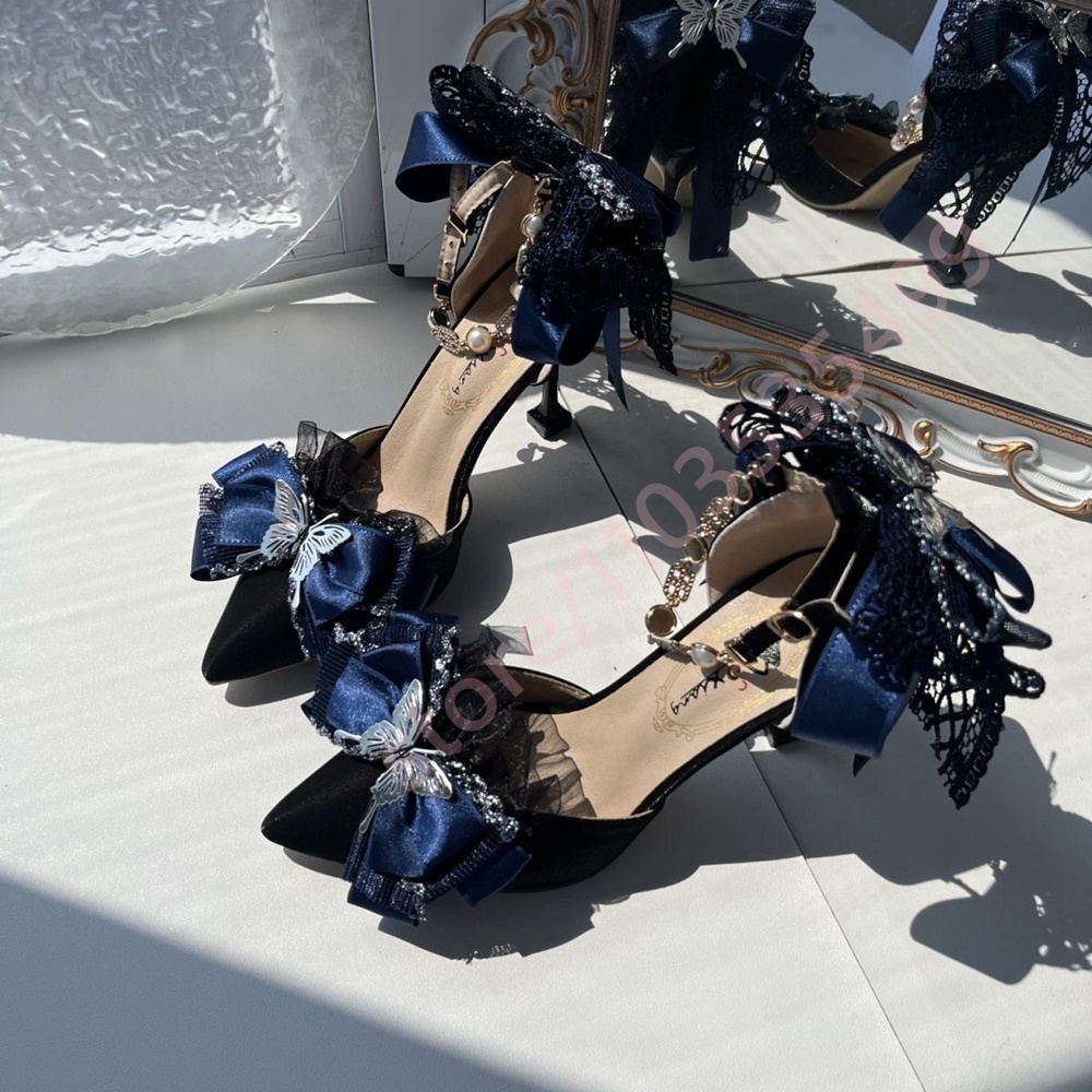 2026年新作 サテン ポインテッドトゥ ヒール ネイビーブ - Women'S Shoes Navy Blue のレビューと価格