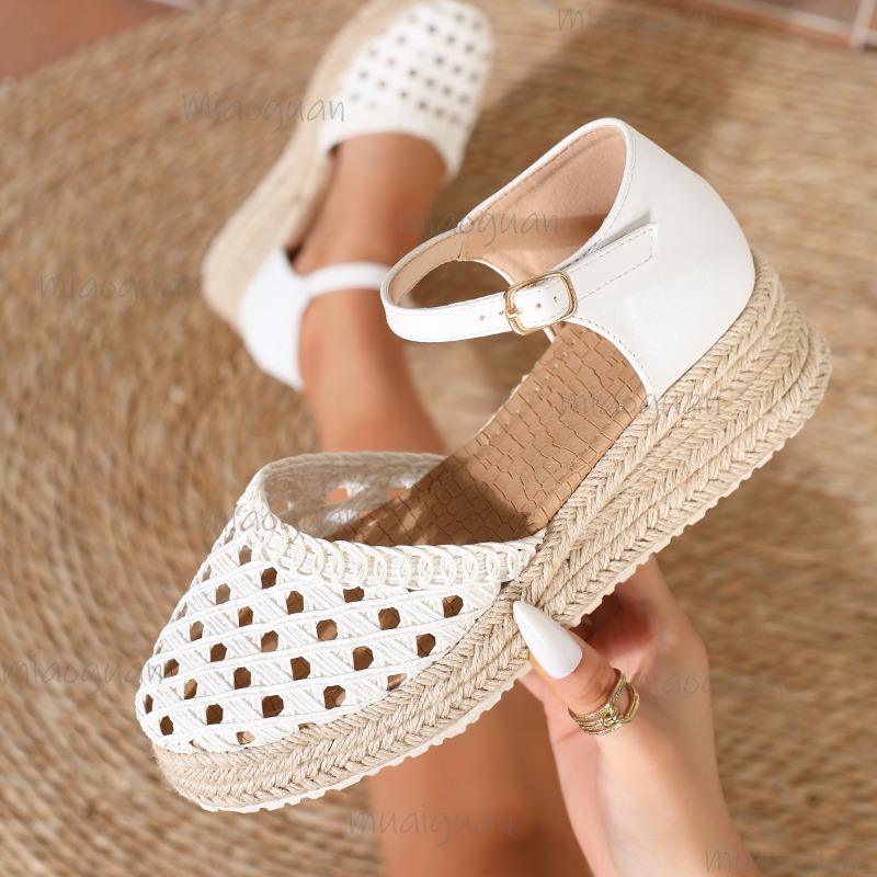 ボヘミアンスタイル レディース 中空編み込み エスパドリーユ - Espadrille Wedge Shoes のレビューと価格
