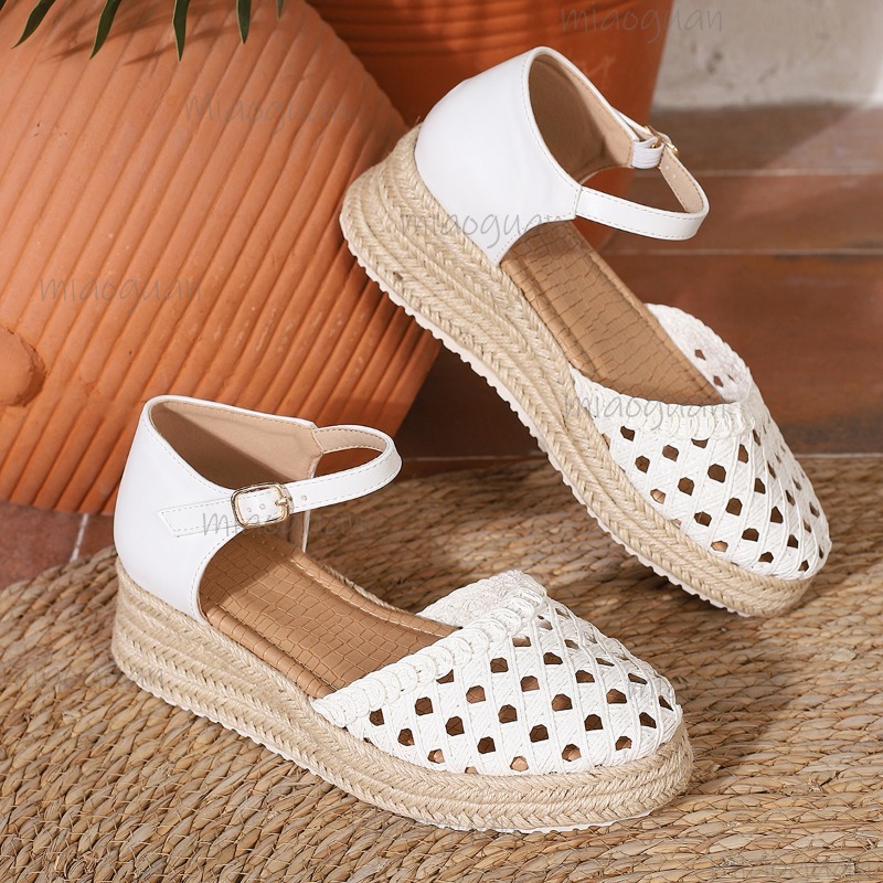 ボヘミアンスタイル レディース 中空編み込み エスパドリーユ - Espadrille Wedge Shoes のレビューと価格