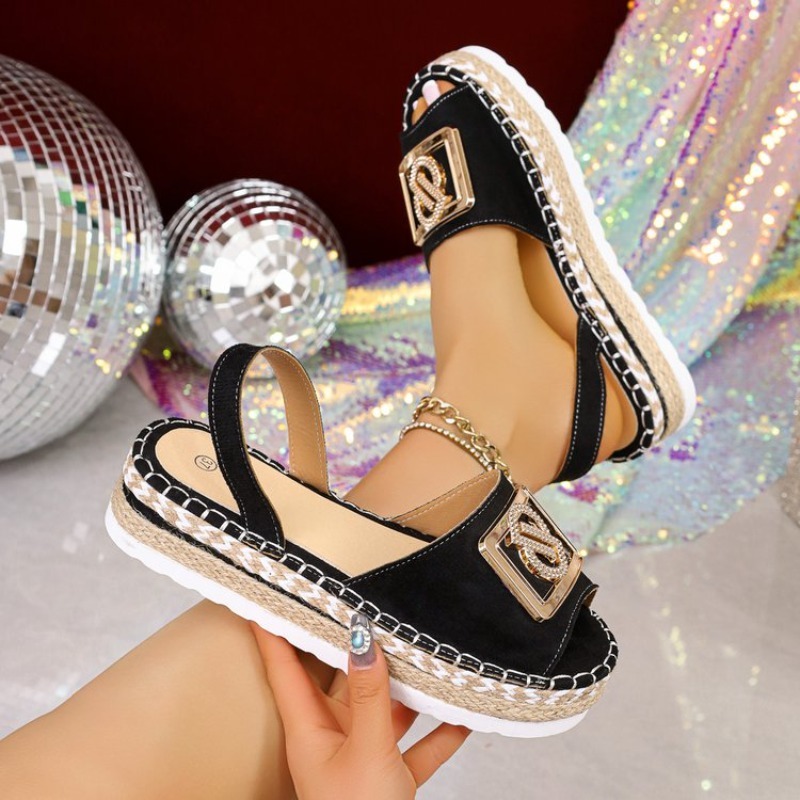レディースプラットフォームエスパドリーユサンダルラインストー - Espadrille Wedge Shoes のレビューと価格
