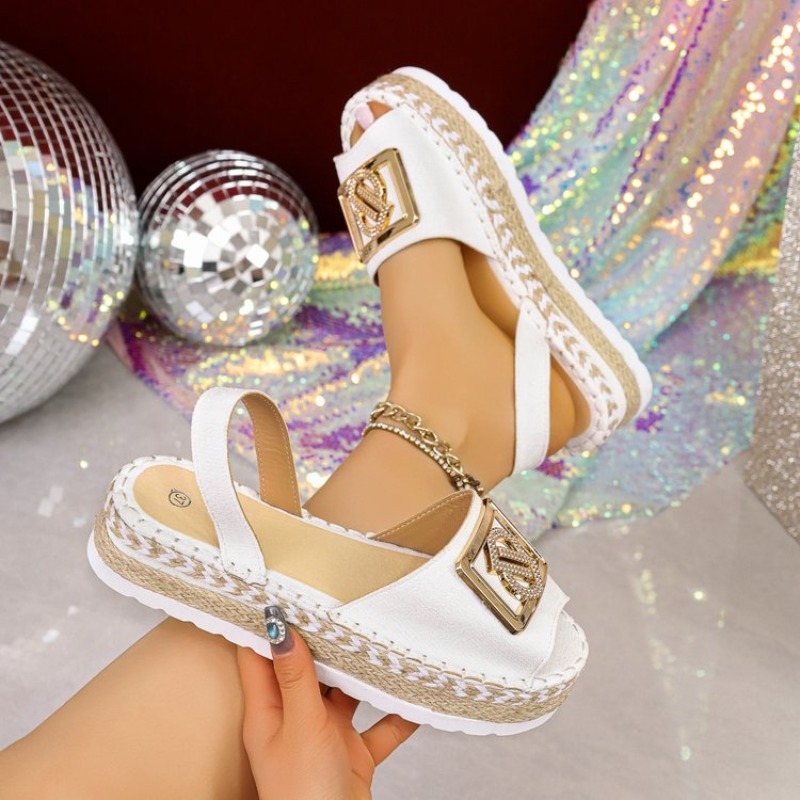 レディースプラットフォームエスパドリーユサンダルラインストー - Espadrille Wedge Shoes のレビューと価格