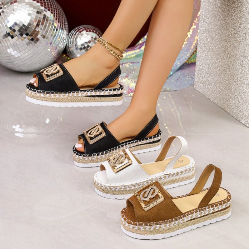 レディースプラットフォームエスパドリーユサンダルラインストー - Espadrille Wedge Shoes のレビューと価格