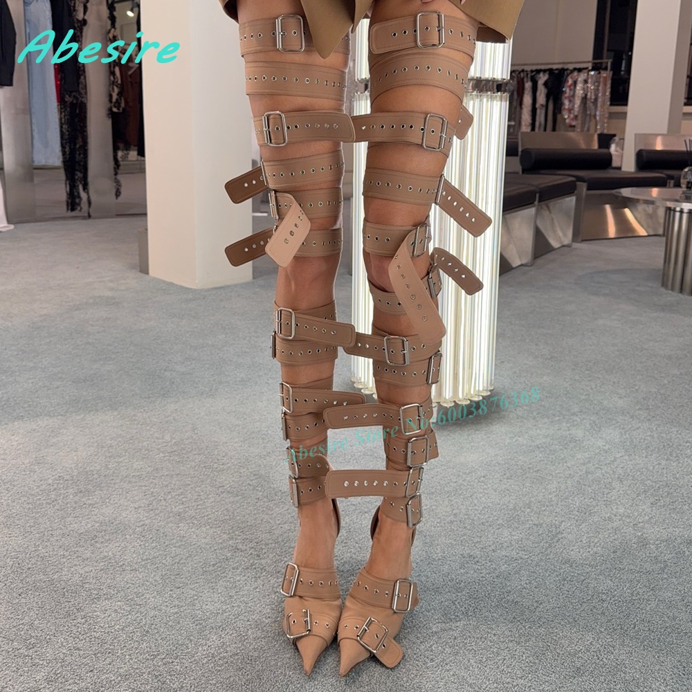 カーキマルチバックルストラップグラディエーターサンダルブーツ - Women Shoes Boots のレビューと価格