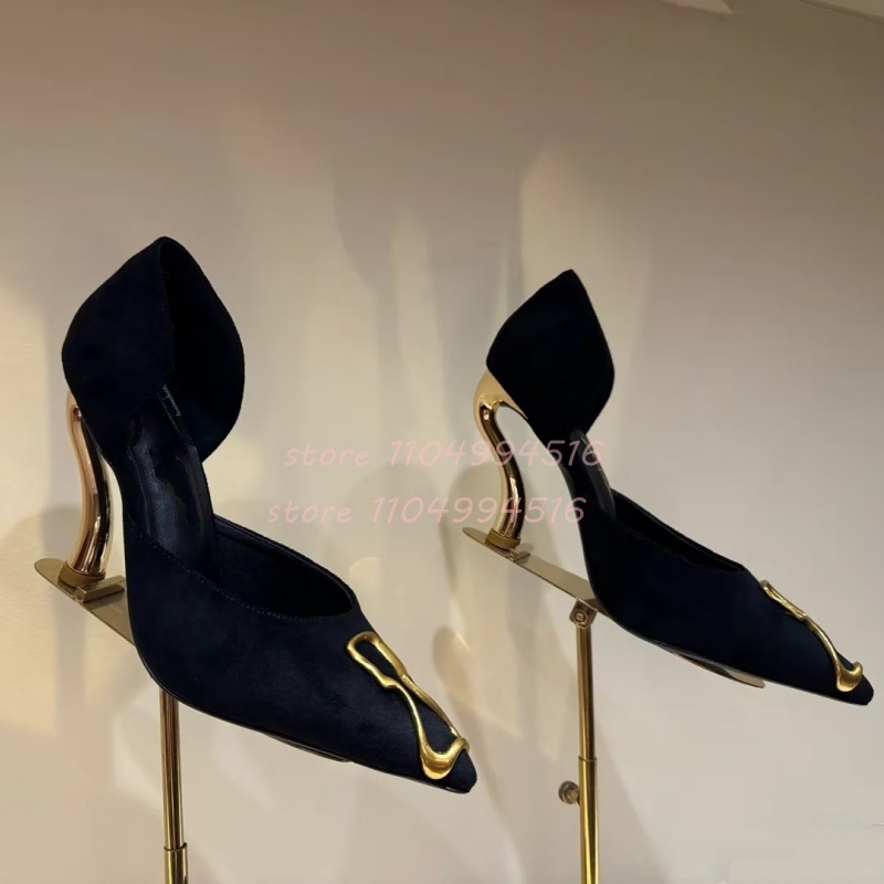 メタル装飾ブラックスエードカバーヒールパンプス レディース  - Platform Mule Heel のレビューと価格