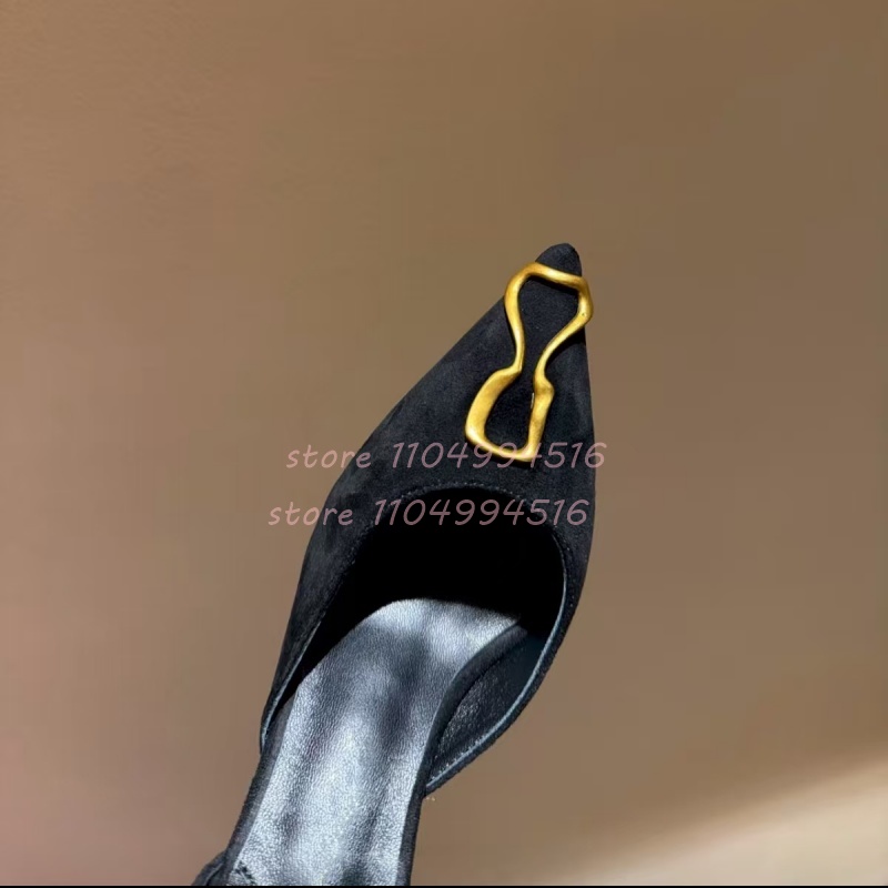 メタル装飾ブラックスエードカバーヒールパンプス レディース  - Platform Mule Heel のレビューと価格