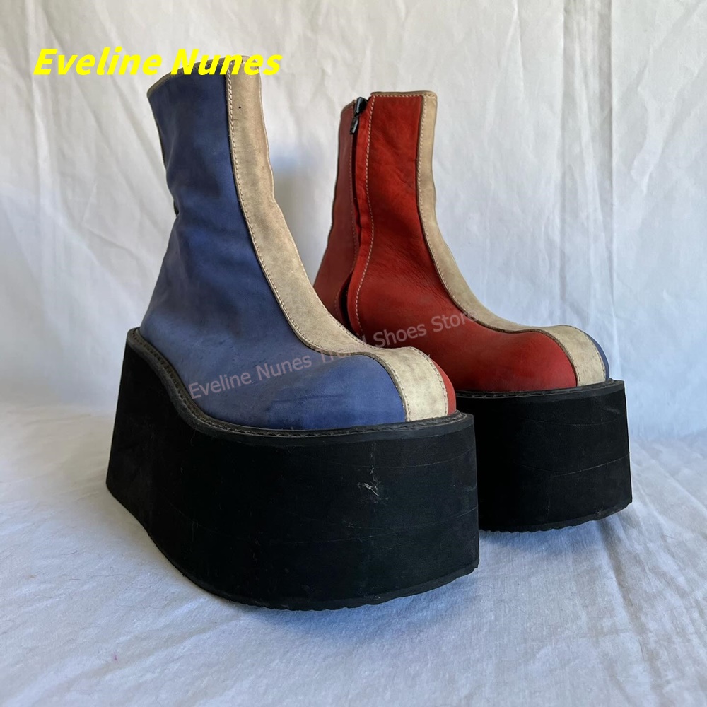 Y2K レッドブループラットフォームアンクルブーツラウンドト - Women'S Shoes Y2K のレビューと価格