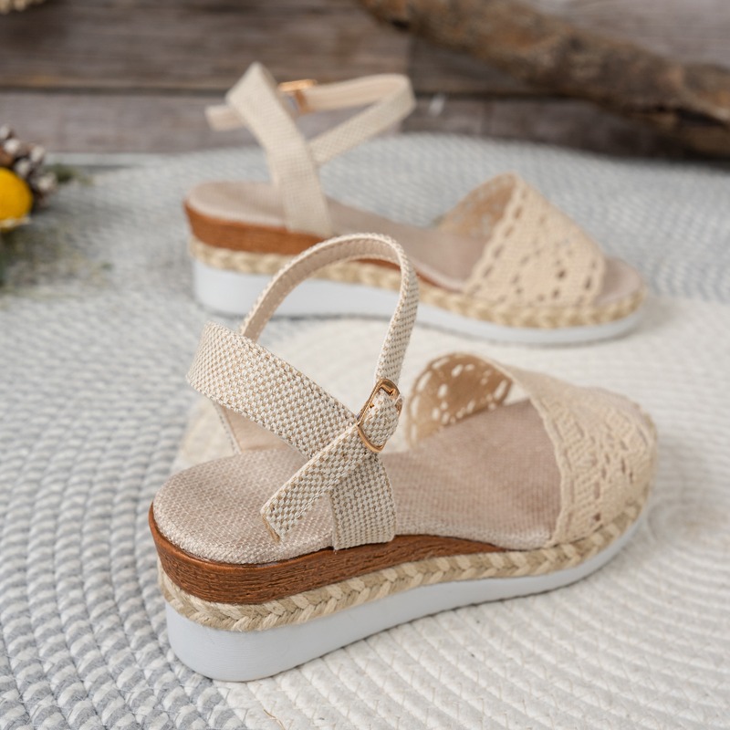 女性用レースウェッジサンダル、エスパドリーユプラットフォーム - Espadrille Wedge Shoes のレビューと価格
