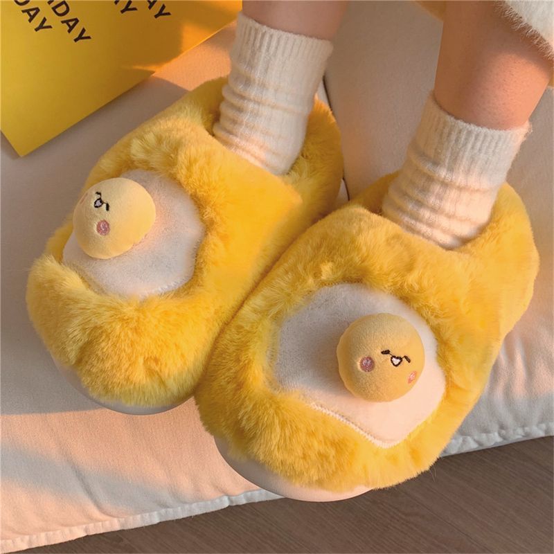 新しい可愛い目玉焼き型ぬいぐるみスリッパ レディース ノベル - Women Shoes Winter のレビューと価格