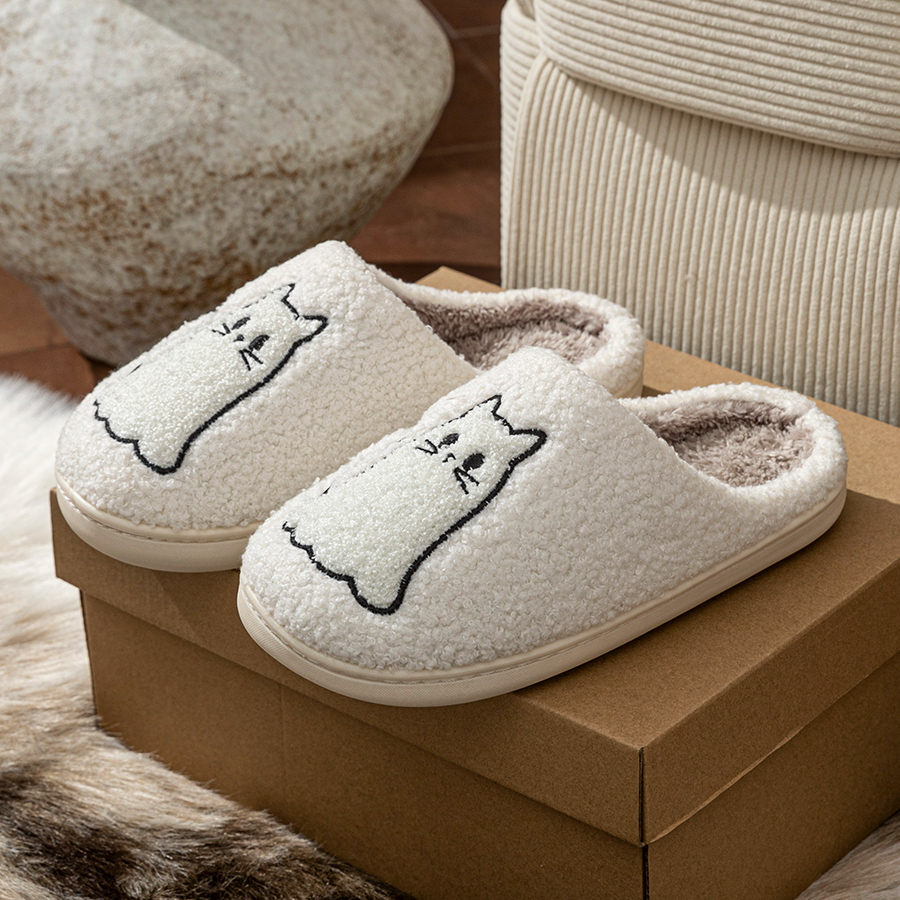 ファッションキュートライン猫絶妙な女性のスリッパ刺繍冬屋内暖 - Women Shoes Winter のレビューと価格