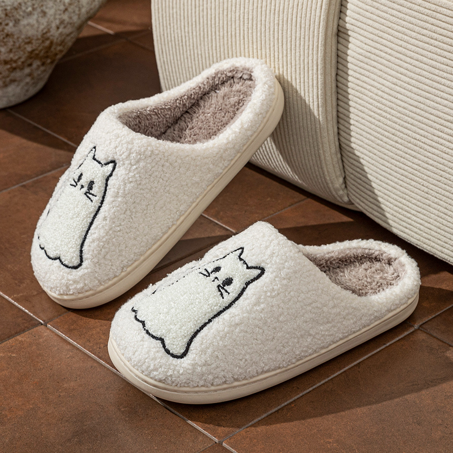 ファッションキュートライン猫絶妙な女性のスリッパ刺繍冬屋内暖 - Women Shoes Winter のレビューと価格