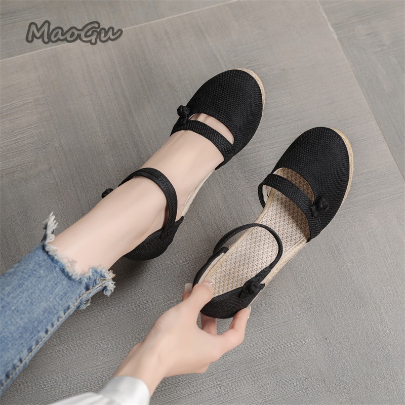 女性のリネンエスパドリーユウェッジサンダルラウンドトゥアンク - Espadrille Wedge Shoes のレビューと価格