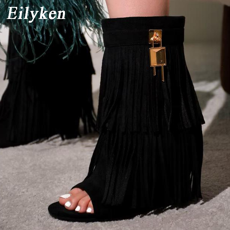 Eilyken デザイナーフリンジウェッジブーツサンダル女性 - Women Shoes Boots のレビューと価格