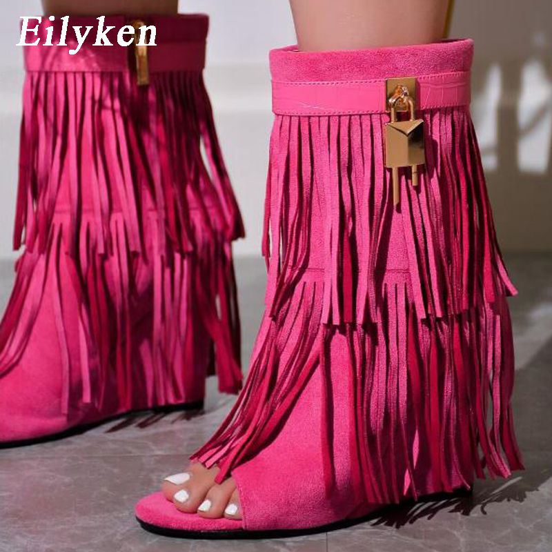 Eilyken デザイナーフリンジウェッジブーツサンダル女性 - Women Shoes Boots のレビューと価格