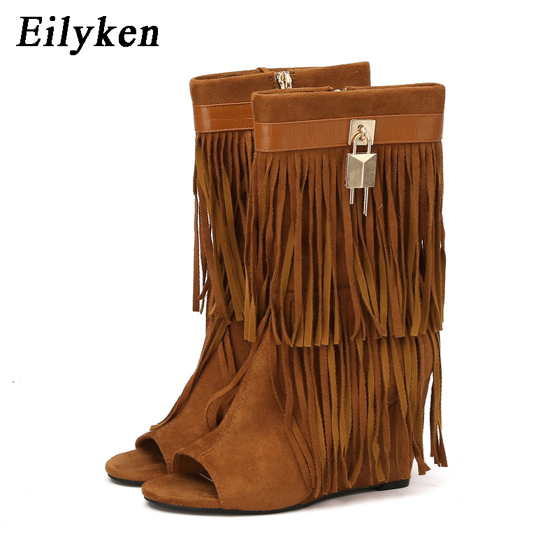 Eilyken デザイナーフリンジウェッジブーツサンダル女性 - Women Shoes Boots のレビューと価格